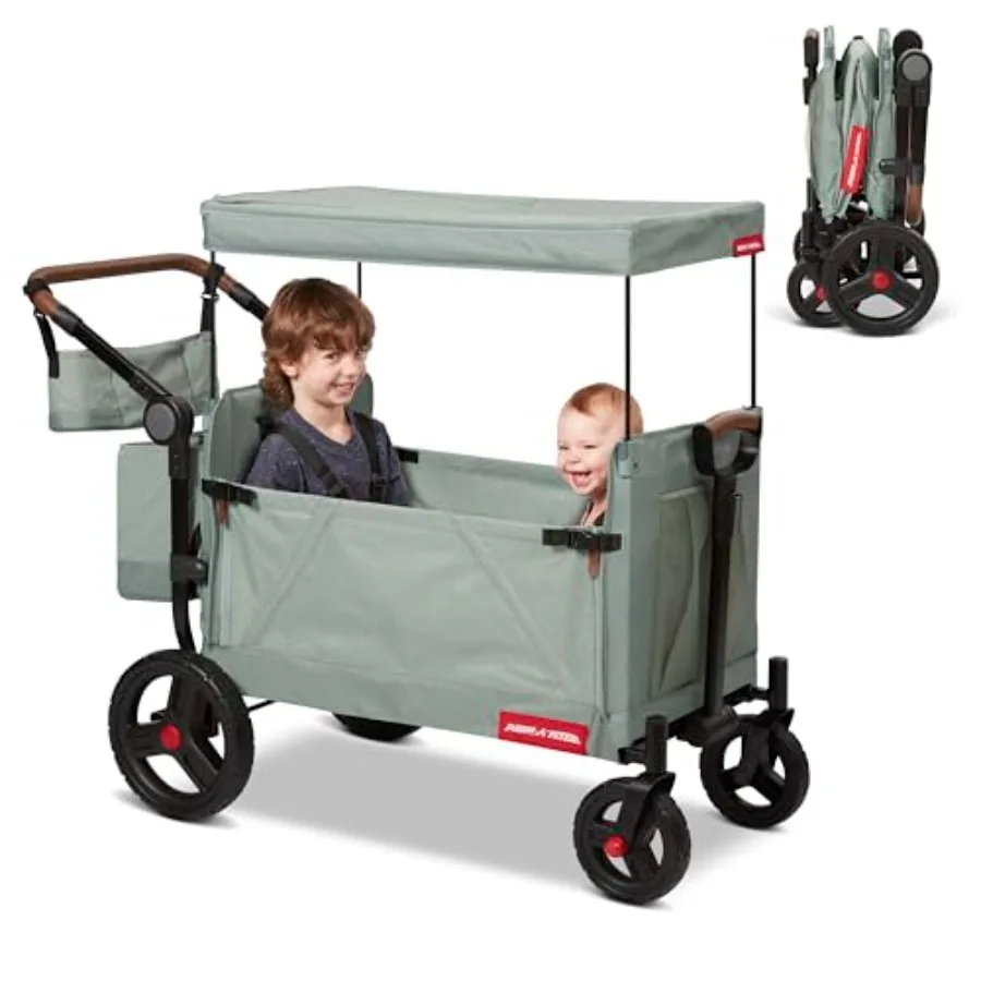 

Коляска-трансформер Atlas Stroll 'N Wagon Sage Green для детей от 1 года, 3-в-1: толкать или тянуть, складывание одной рукой, УФ-защита, 5-точечные ремни безопасности, отсек для хранения
