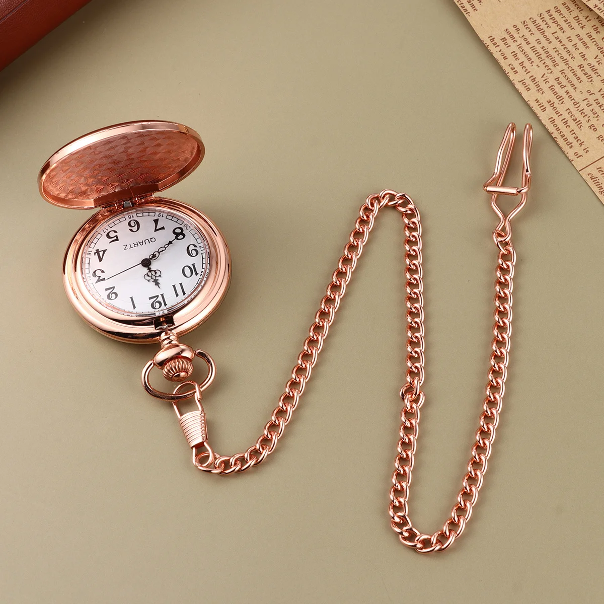 

1pc Rose Gold Vintage Pocket Watch Smooth Alloy Quartz Retro Watch For Men Women Gift
