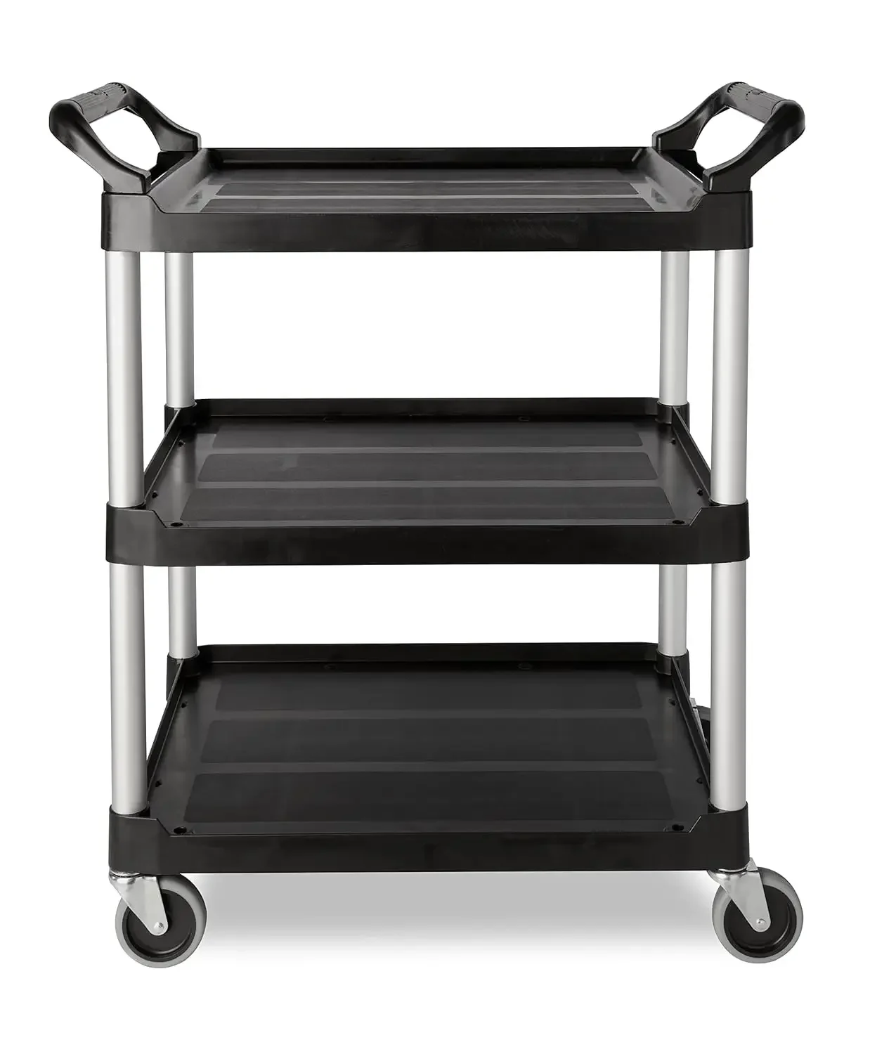 

Products Heavy Duty 3-Shelf Rolling Service/Utility/Push Cart, 200 lbs. Capacity, Black, for Foodservice
