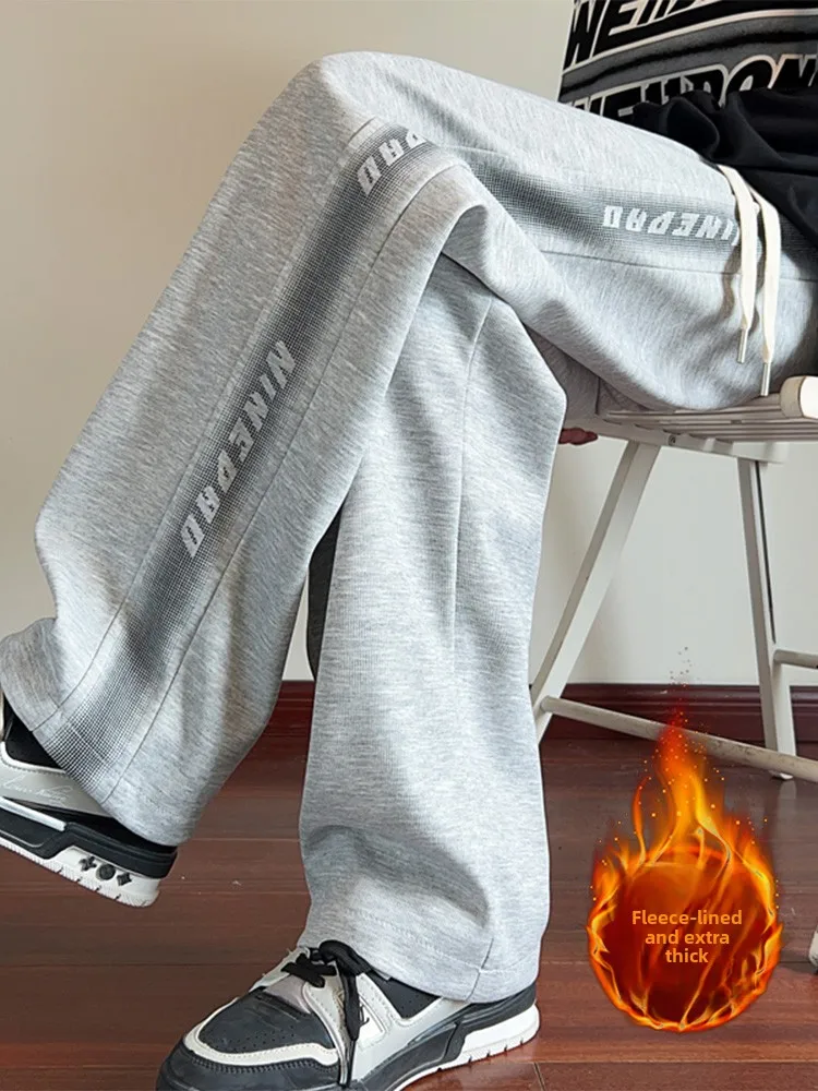 

Men's Fce Lined Thi Straight Leg Pants Winter Casual Trousers Trendy Brand Youth Wide Leg Sweatpants Faionable Teens