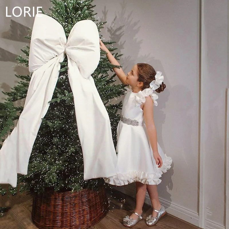 

LORIE White Flower Applique Girl Dresses Generous Little Girl Dress Satin Princess Dress Baby Girl Dresses Customized Gift 2025