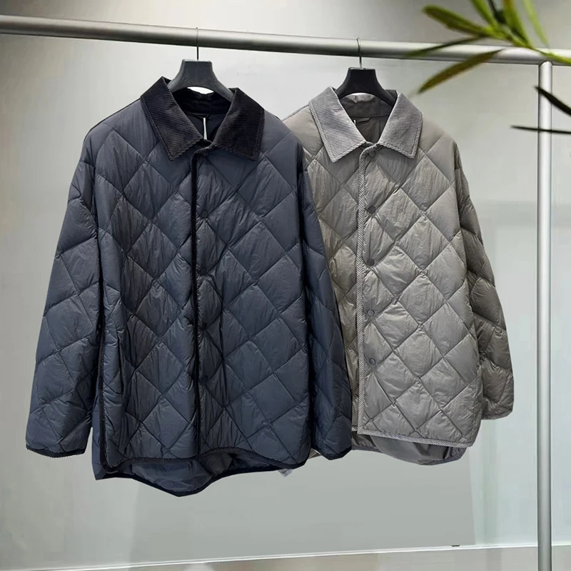 

Slim Fit Du down Jaet Men's Faionable Collar Casual Lightweight Diamond Patterned Puffer Coat American High Street Sle