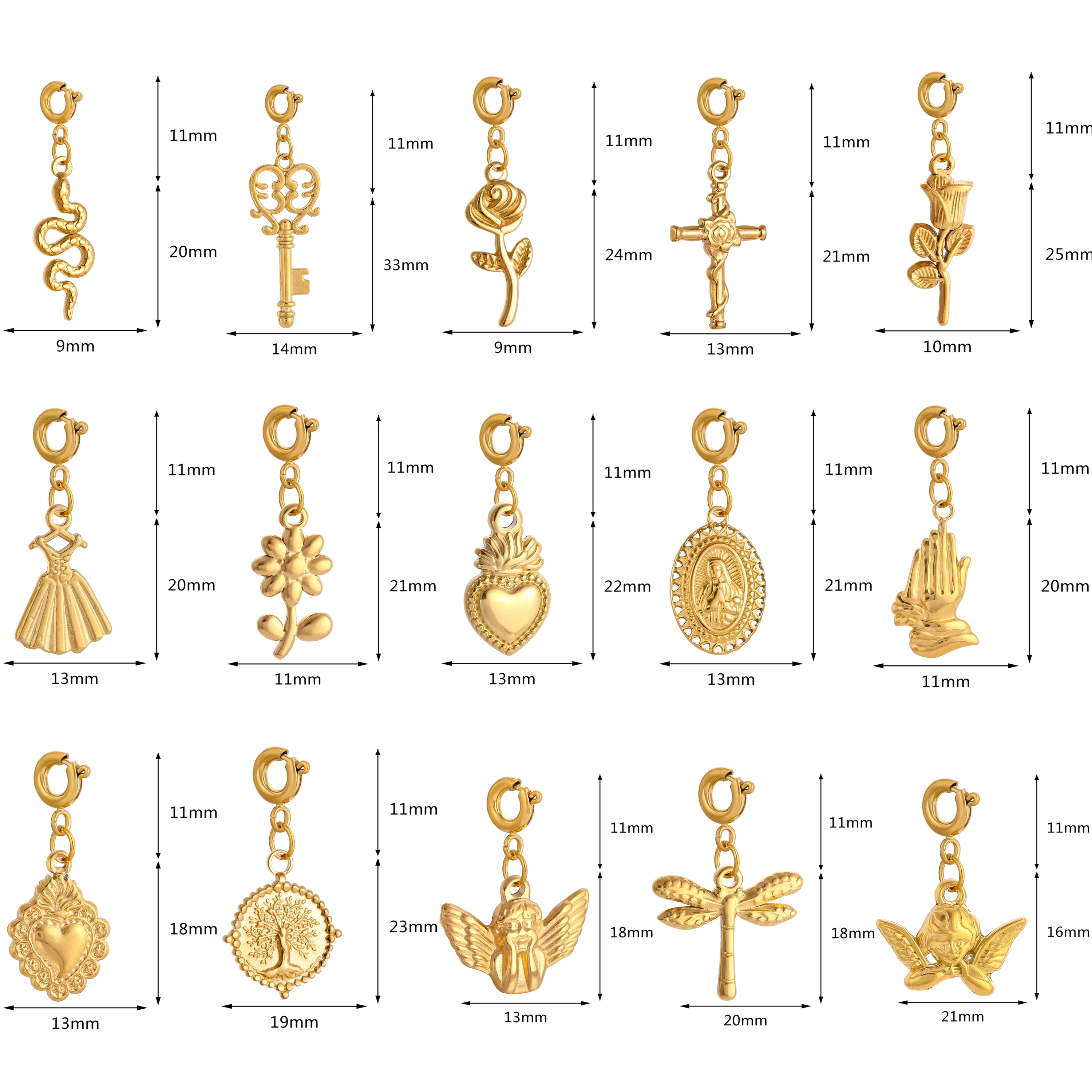 Rose/Tree of Life/Love Heart Charms for Jewelry Makings 18K PVD Plated Stainless Steel Pendants DIY Necklace Earring Accessories