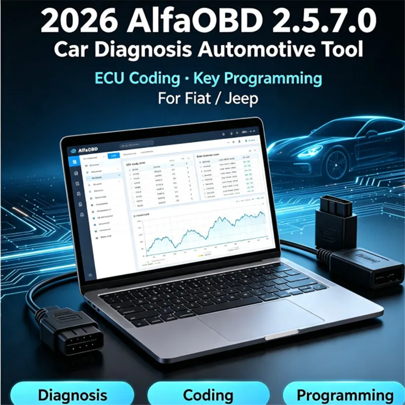 AlfaOBD 2.5.7.0 Car Diagnosis Automotive Tool, ECU Coding & Key Programming, Auto Repair Mechanic Software for Fiat / Jeep