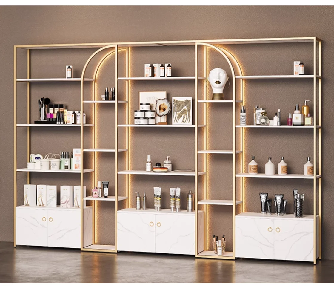 

Shoes and bags display cabinet Skin care display cabinet Cosmetics store beauty salon product display cabinet with light floor s