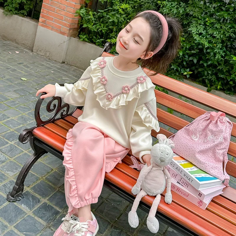 

1-6Y Girls' flower agaric edge set 2024 autumn new Korean version of two sets of foreign children's clothes 90-140cm