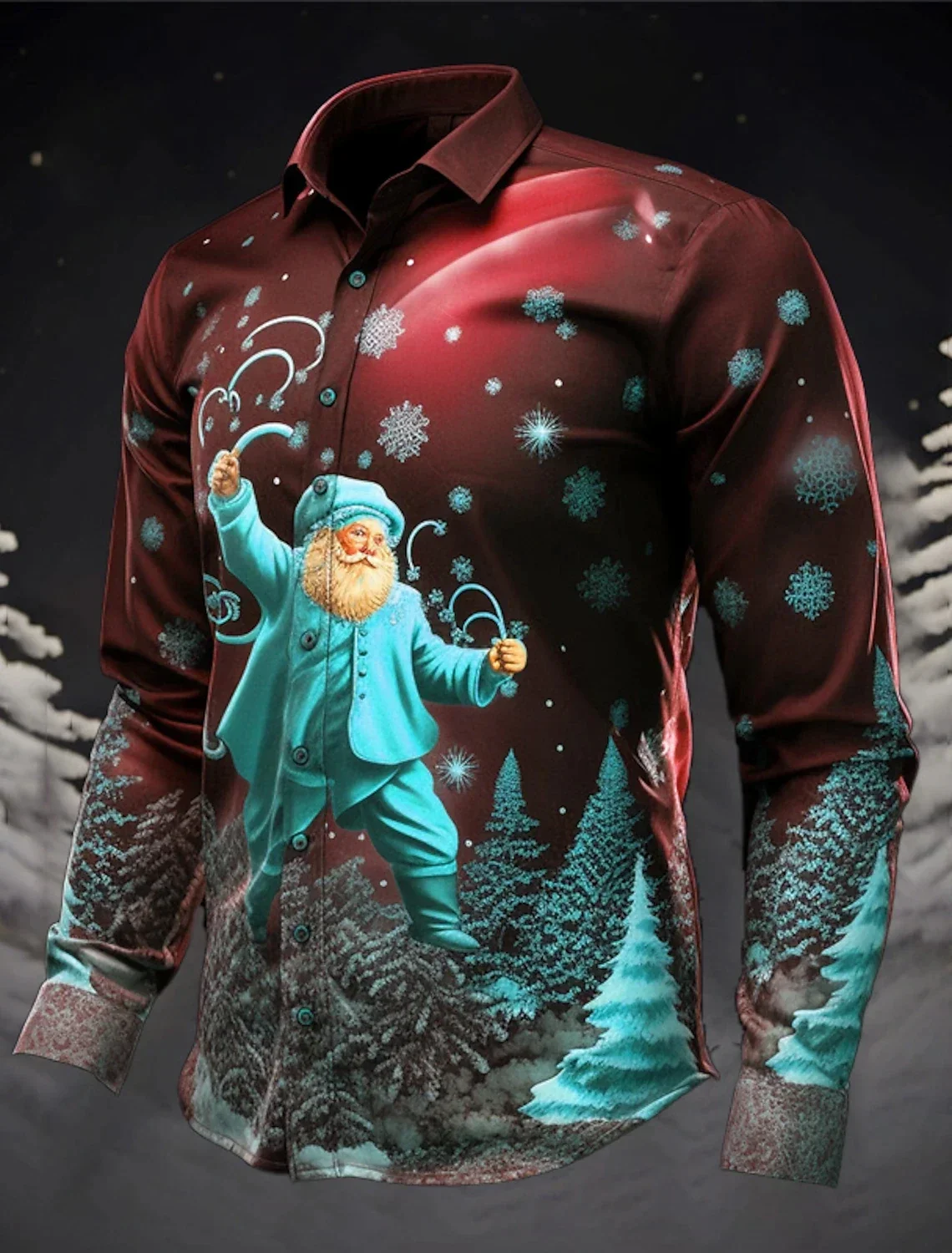 Men's shirt printed Christmas classic style long sleeved fashionable high-end men's shirt for street play, parties, and socializ