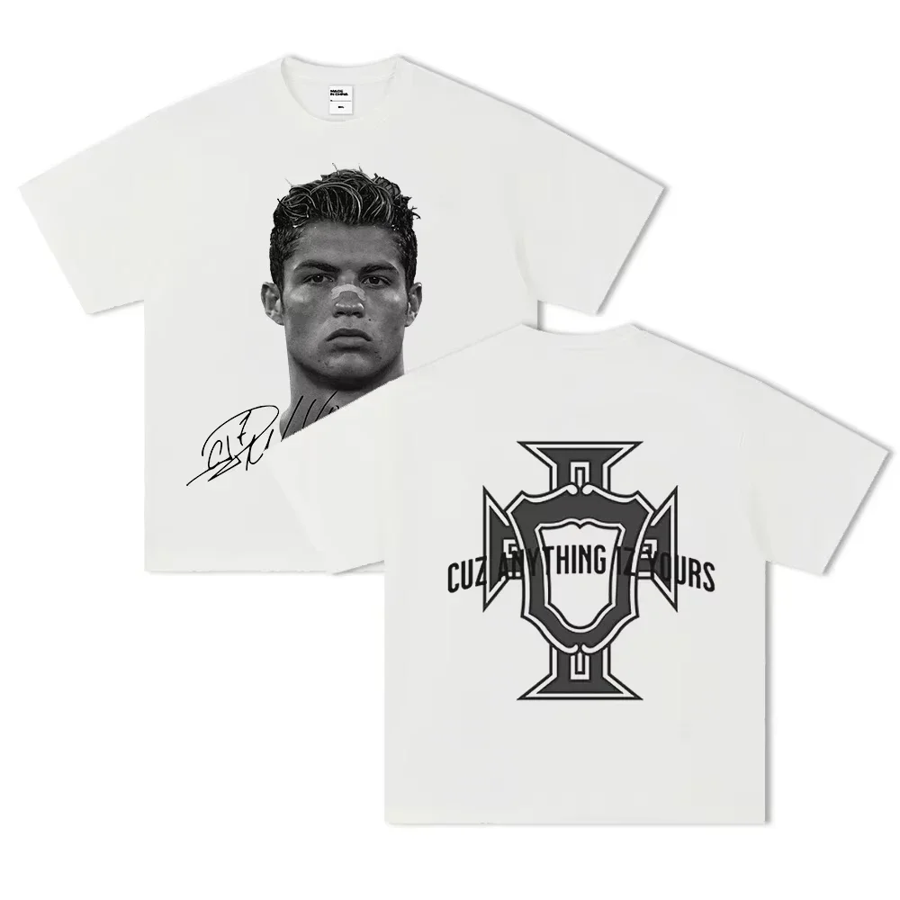 Cristiano Ronaldo Football Superstar Super Fashion Printed Short Sleeve Women T-shirt Men Distress American Cotton Men Tshirt