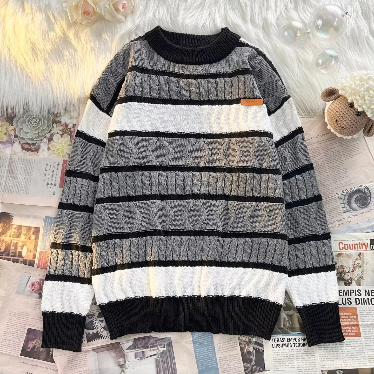 

Парный осенне-зимний свободный крой, мужской вязаный свитер Lazy Sle, корейская версия, длинный свек, круглый Ne Thermal