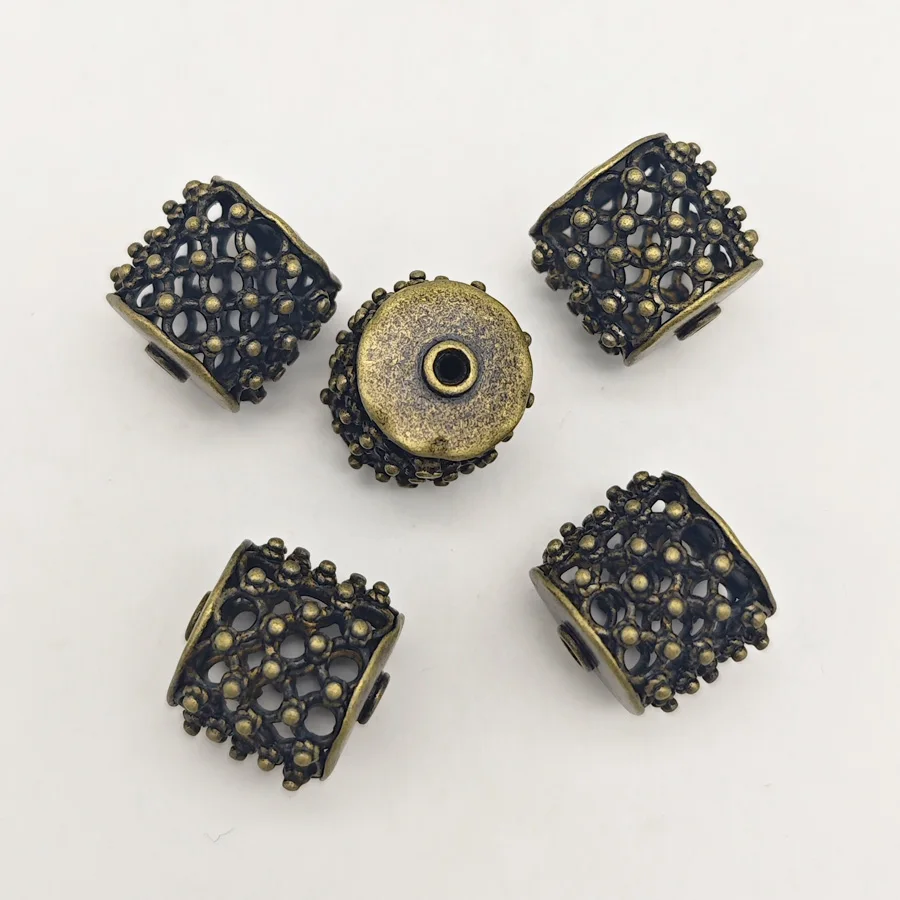5pcs Wholesale Antique Bronze Tone Hollow Brass Beads Metal Loose Beads Bracelet DIY Findings Hole 1.5mm
