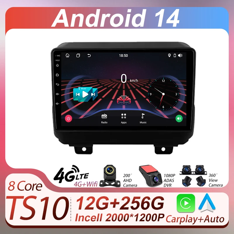 

2din 8 Core For Jeep Wrangler 4 JL 2018 2019 Android 14 Car Multimedia Radio Player GPS Navigation Intelligent System RDS Wifi
