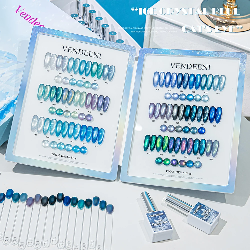 

Vendeeni 36 Colors/set Winter Blue Glitter Crystal Cat Eye Gel Nail Polish Pearl Shell Nail Varnish With Display TPO/HEMA FREE