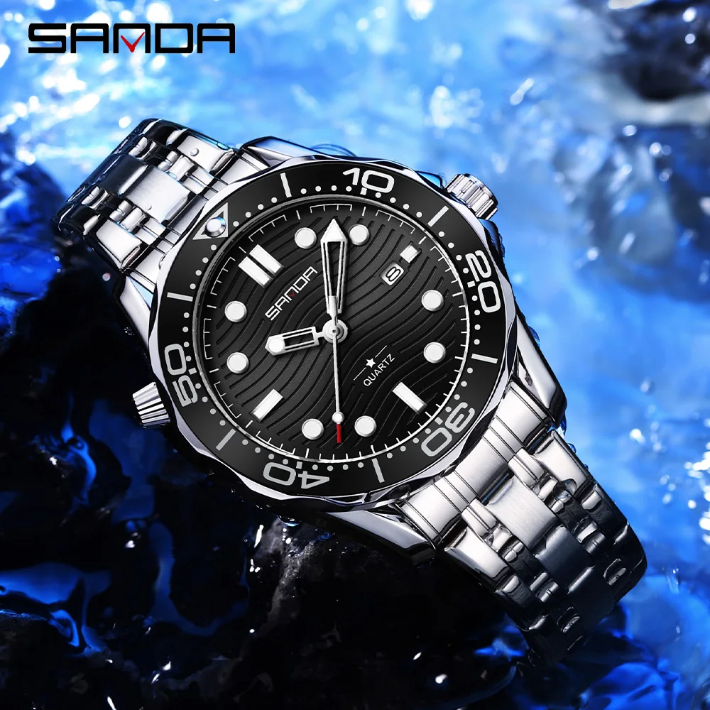 موضة SANDA 1145 ساعة كوارتز رجالية فاخرة متعددة الوظائف مقاوم للماء التقويم ضوء الليل الترفيه ساعة كوارتز رجالية 2025