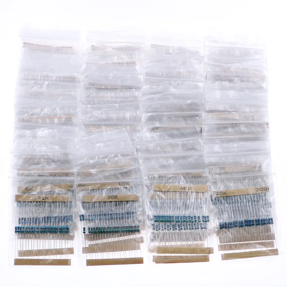 2600pcs 130Value 1/4W 0.25W 1% Metal Film Resistors Assorted Kit Resistors Assortment Kits Sample Pack With PE bags Each 20pcs