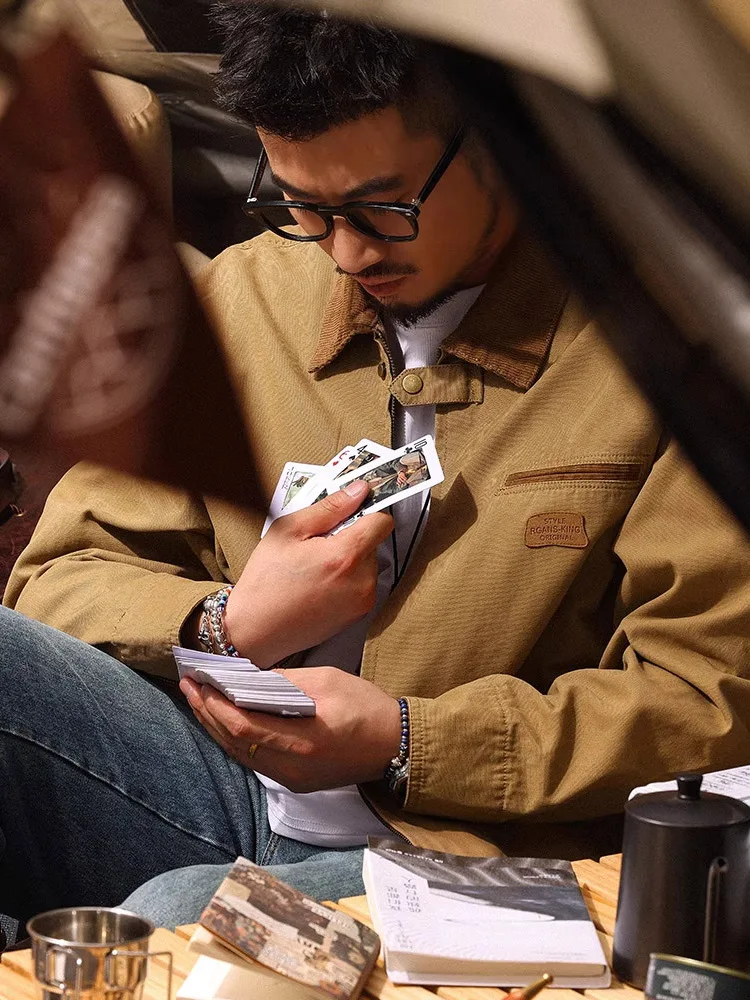 

Мужская рабочая куртка оверсайз 300 Pou в американском ретро-стиле с воротником «Мичиган», свободного кроя, для весны и осени, молодежная модная модель