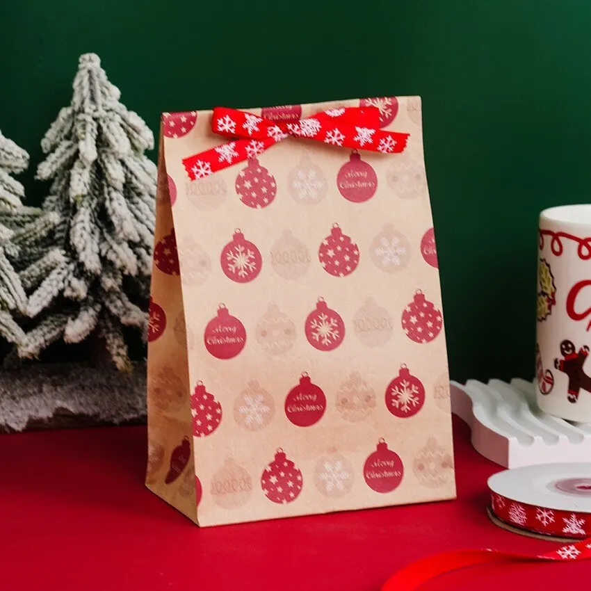 8pcs/12pcs Christmas Candy Gift Box with Tag Kraft Paper Cookie Snack Gift Packing Bags Xmas Party Home Decoration New Year 2025