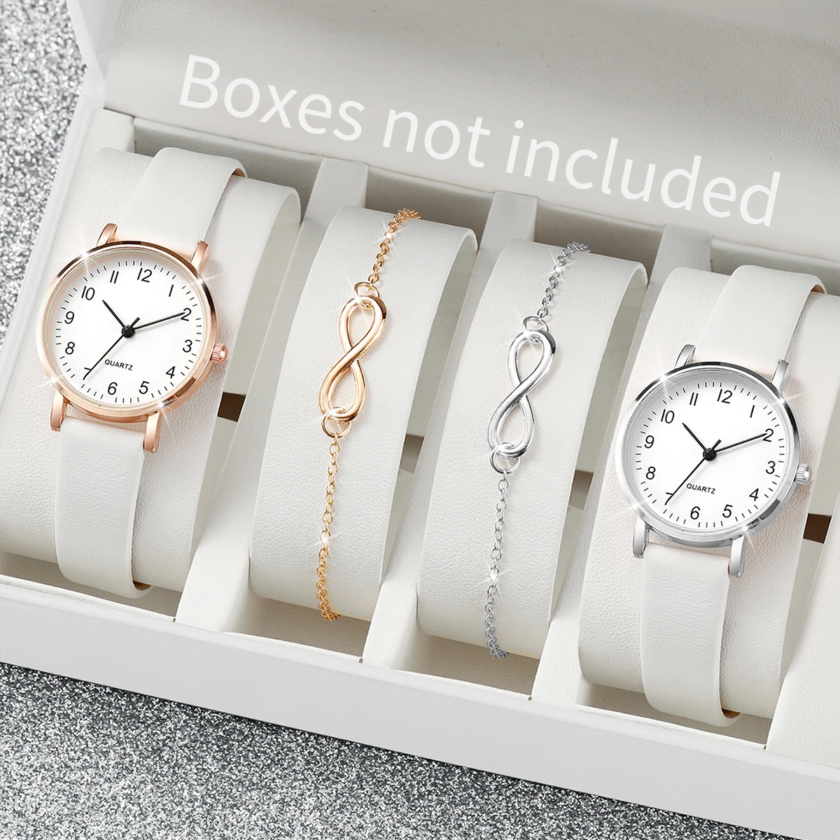 

4 шт./комплект, женские кварцевые часы с кожаным ремешком