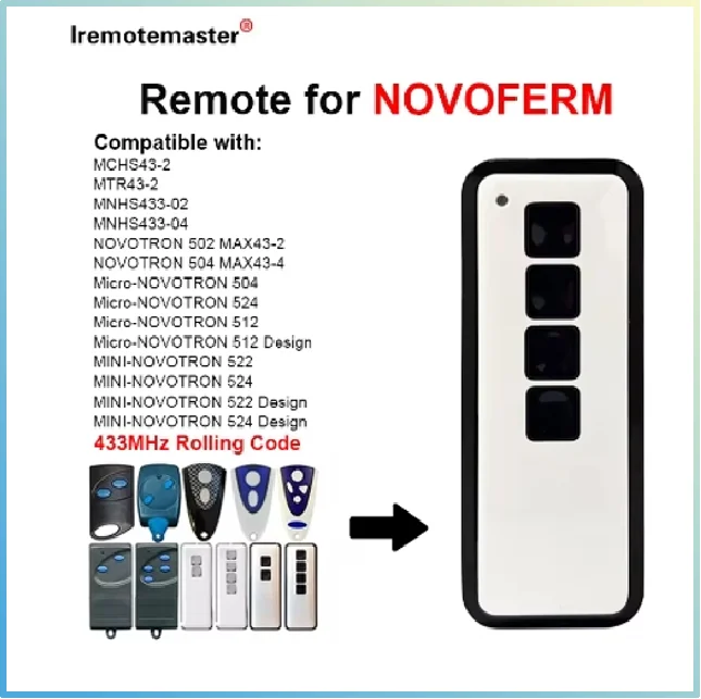 

For Compatible withMINI-NOVOTRON 522 Garage Remote Control For NOVOFERM NOVOTRON 502 MAX43-2, 504 MAX43-4 MCHS43-2 MTR43-2 433.9