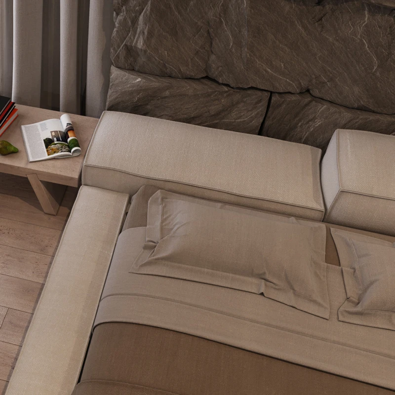 Minimalist Simple Comfortable Double Bed Nordic Bedroom Furniture Fabric Tatami King Size Bed Frame