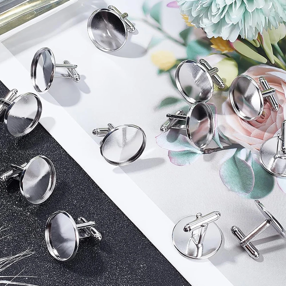 20Pcs Stainless Steel Round Cufflink Blanks With Bezel Tray Cabochon Blank Base DIY Men Shirt Cuff Links Jewelry Making Findings view 5