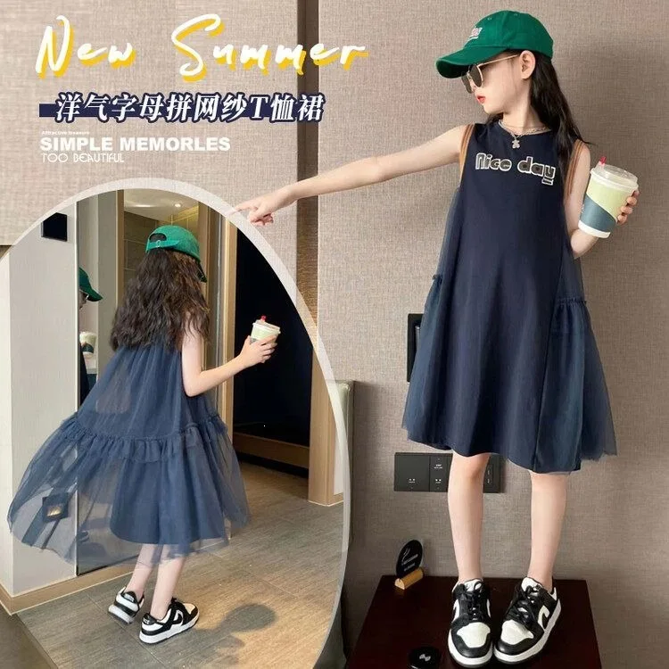 2026 New Summer Girls Dress Beautiful Fashion Kids Vest Dress Big Girls Summer Dresses