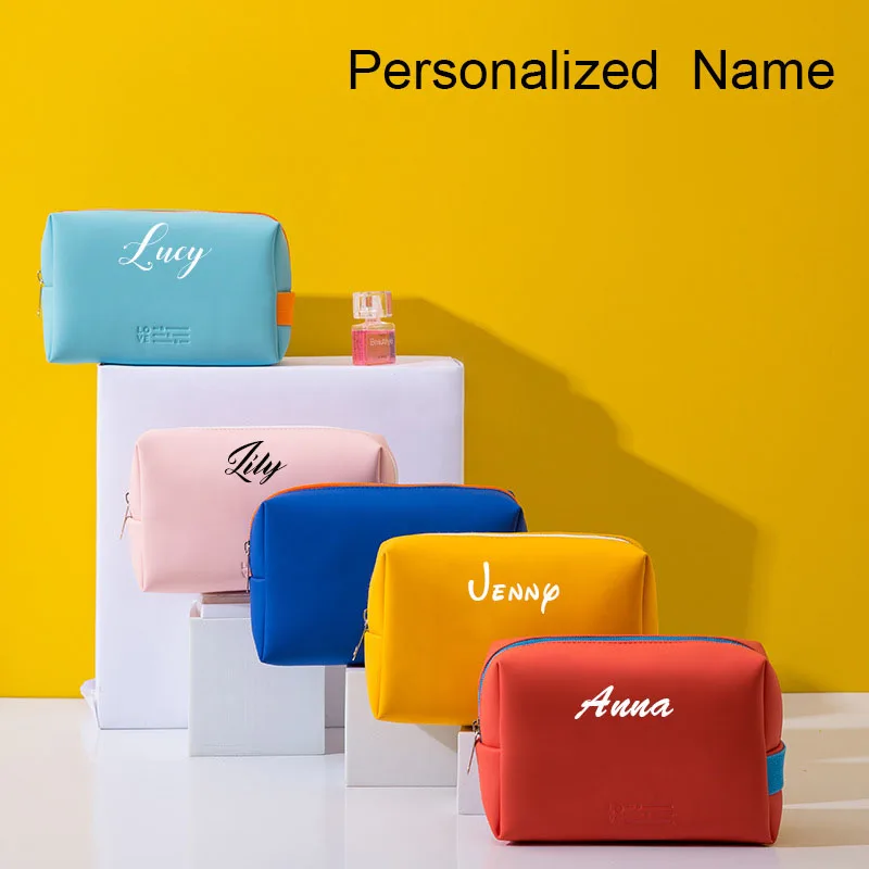 Personalised Cosmetic Bag, Small Makeup Bag for Purse, Portable Cosmetic Travel Bag, Waterproof Leather Makeup Bag for Women