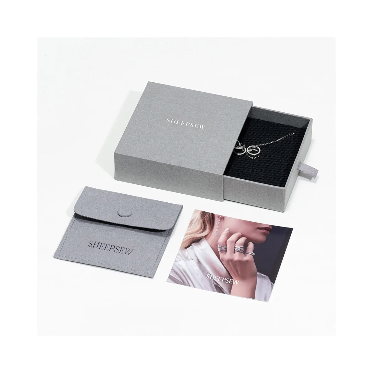 

Custom Logo Printed Sliding Drawer Cardboard Paper Earring Ring Necklace Jewelry Box Packaging