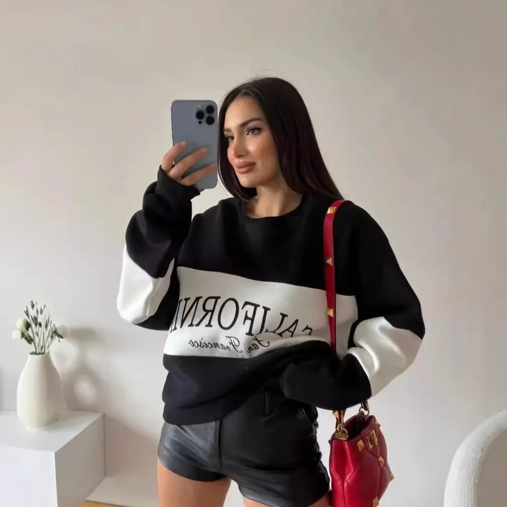 Women American 90s Retro Preppy Style Pullovers Vintage Sweatshirts Oversized Aesthetic Casual Female Korean Streetwear