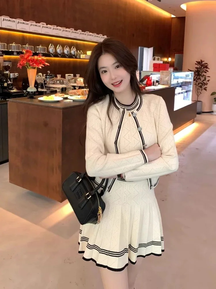 Women Sets French Elegant Advanced Camisole All-match Trendy Skirts Streetwear Temperament Cardigan Knitted Long Sleeve Autumn