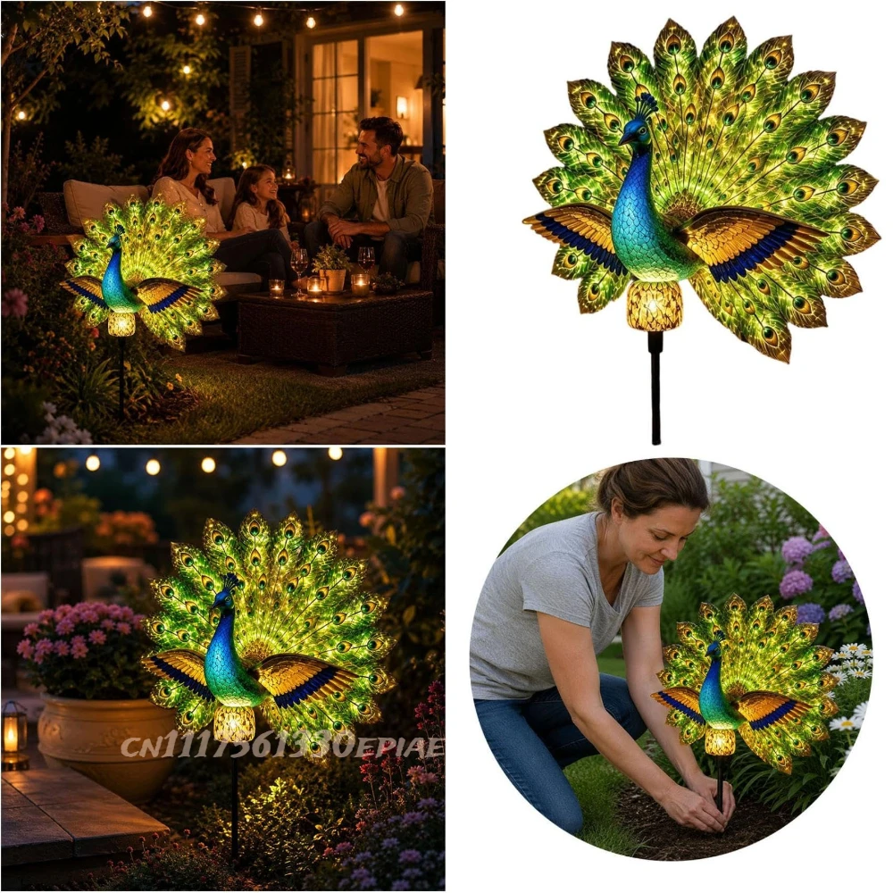Solar Peacock Garden Sculpture, Outdoor Decor Light with Auto-On LED,Solar Peacock Garden Sculpture, Ip44 All-Weather Waterproof