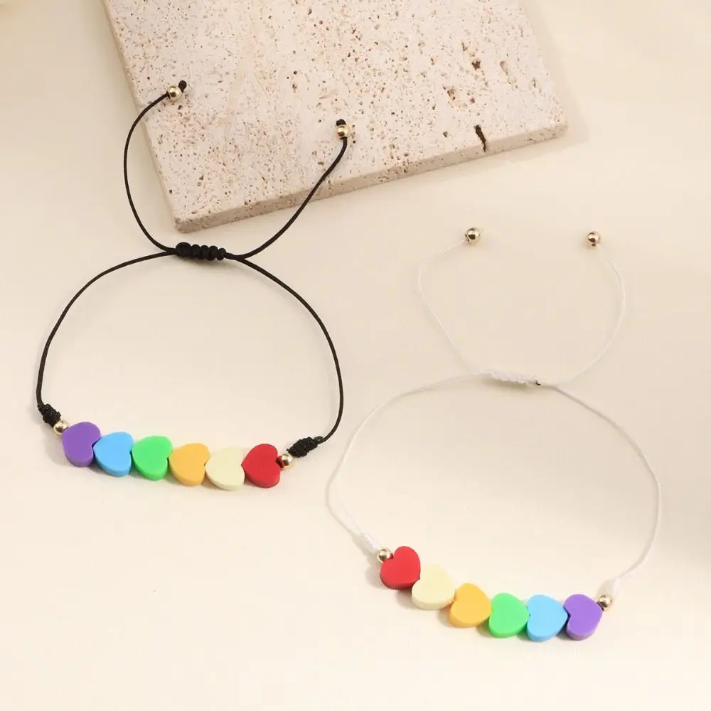 2 個キャンディーカラーレインボーハートブレスレット自由奔放に生きるチャーム調節可能なカップルプライドブレスレットカラフルな友情編組ブレスレットギフト