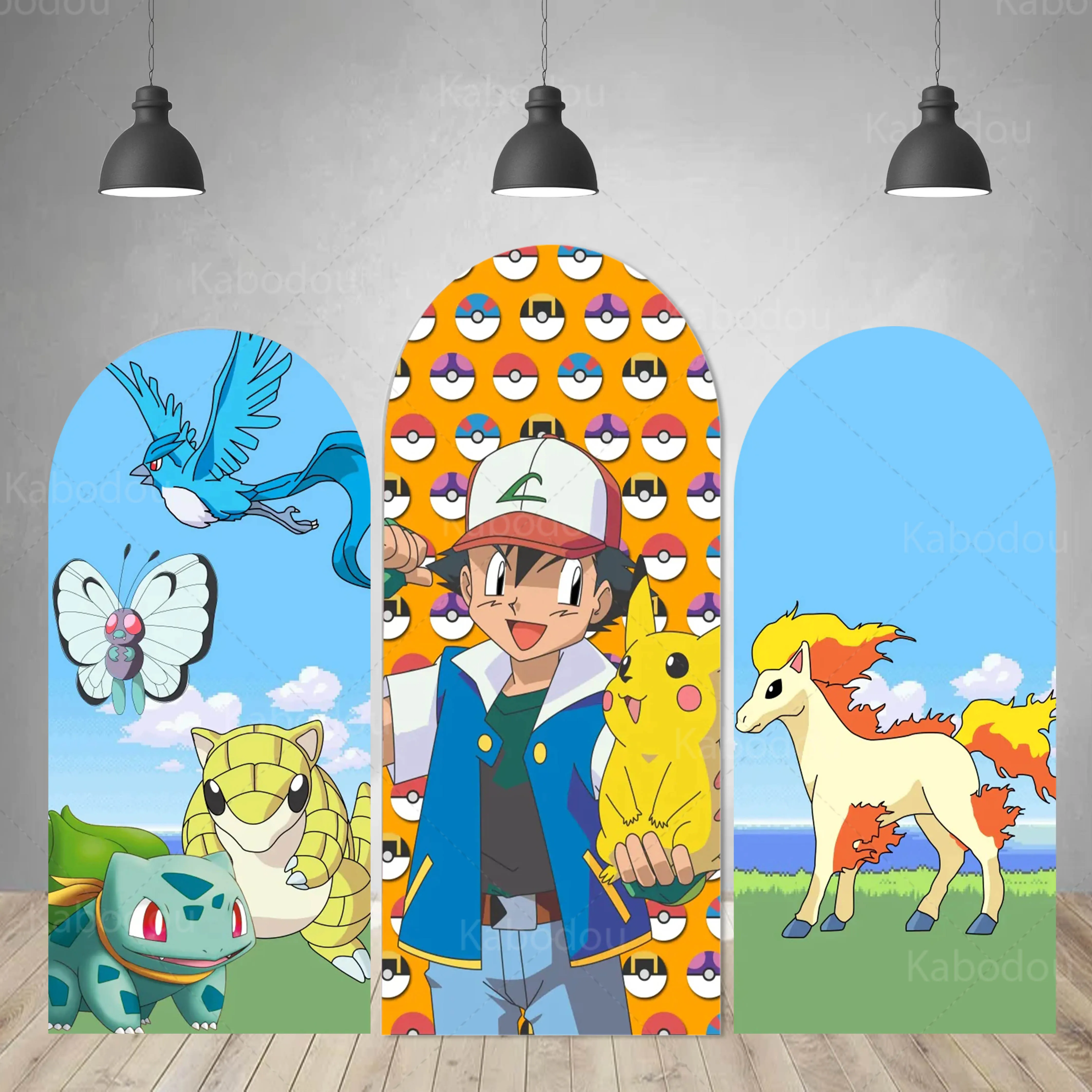 Pokemons Doubleside Backdrop Arch Kids Boys Birthday Party Decoration Cartoon Photography Background Polyester Studio Props