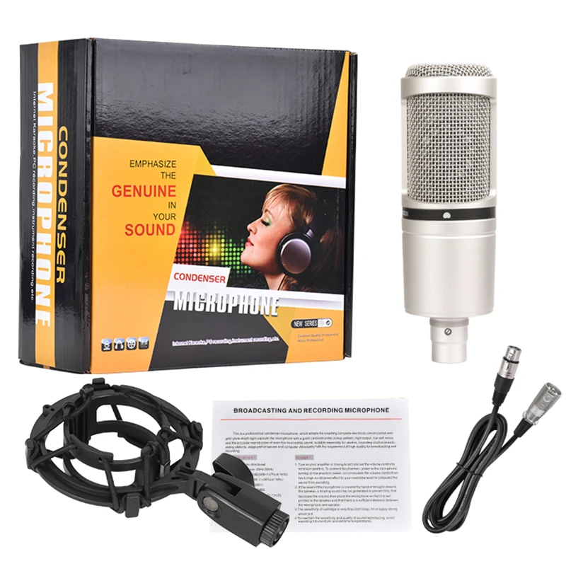 Kardioid-Kondensator-Studiomikrofon 2020 Mikrofon-Bundle mit Stoßdämpfer und XLR-Kabel für Projekt-/Heimstudio-Anwendungen