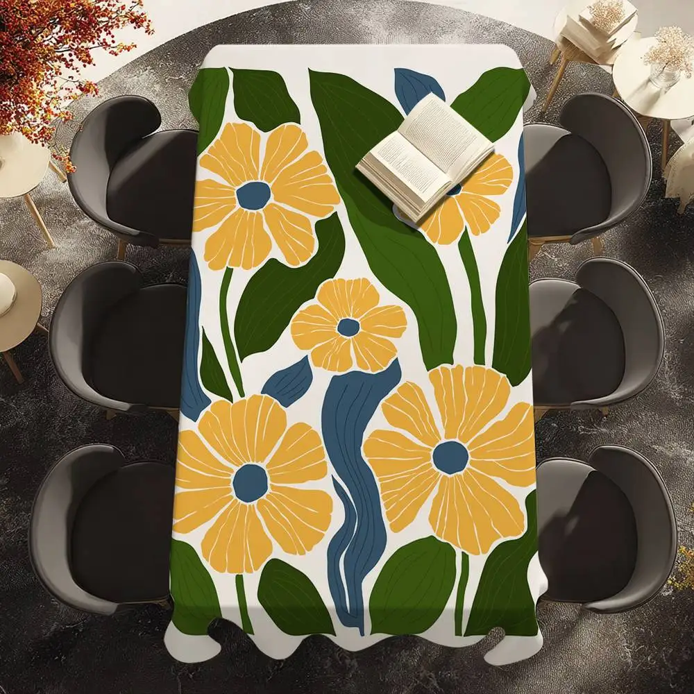 Modern High-end Flowers Table Cloth Waterproof Stain-Proof Polyester Table Cover for Decoration Dining Kitchen Party Tablecloth