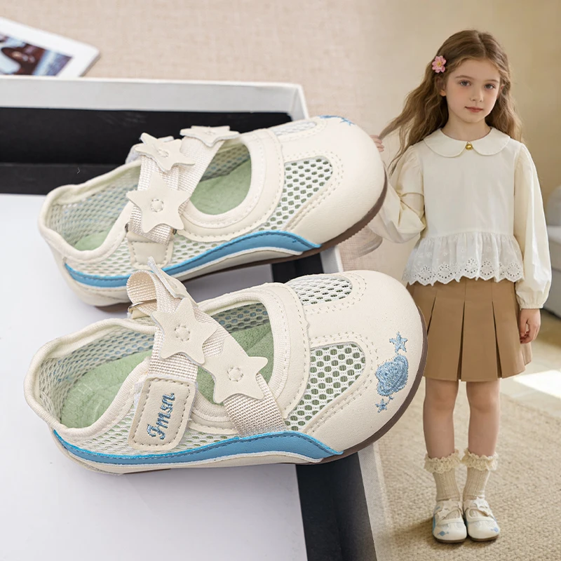 Sweet star Mary Jane Shoes Girl Summer 2026 Soft Non Slip Lightweight Sneakers Breathable Mesh Sports Sandals Kids 2026
