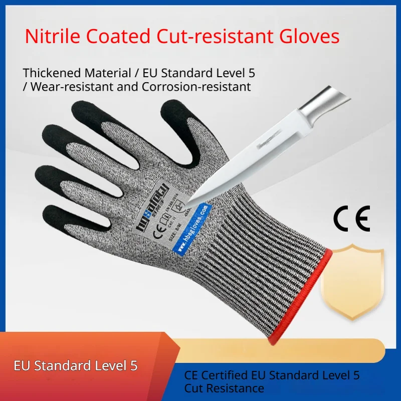 Work Gloves, HPPE Liner Polyester Knitted Liner Nitrile Sanding ，Level 5 CE EN388 Waterproof, For Garden Car Repair