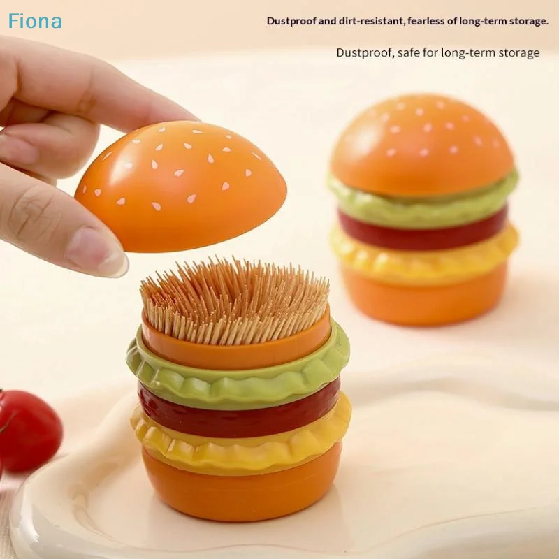 ✔Hamburger Toothpick Holder Cotton Swab Jar ABS Toothpick Can Storage Decoration Ornament Gifts Cute Home Desktop Organizer