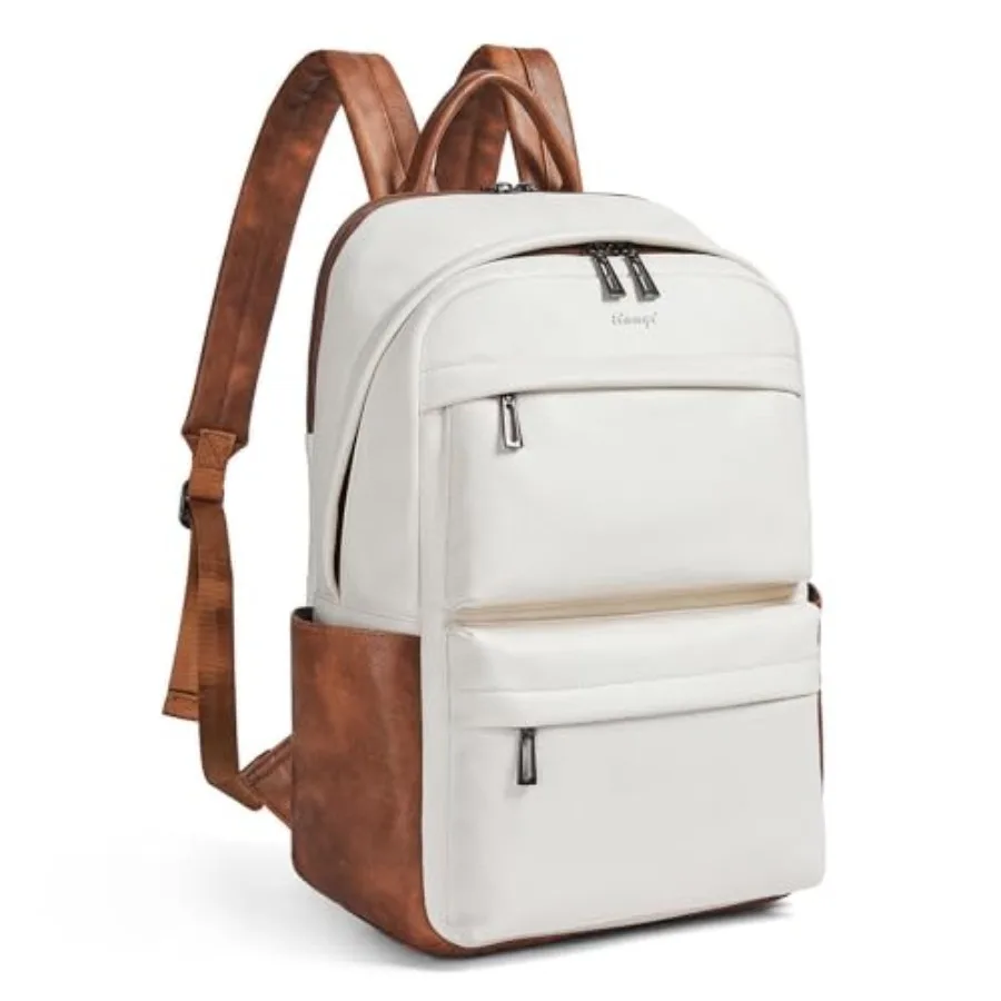 

Vegan Leather Backpack for Women and Men, Fits 16.0 Inch Laptop, Multi-Pocket Design with Water Bottle and Luggage Strap, Ideal