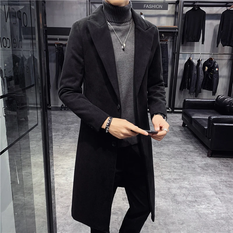 Autumn Winter Mens Wool Jackets British Style Solid Color Mid-length Jacket Men Slim Fit Trench Business Overcoat Clothing