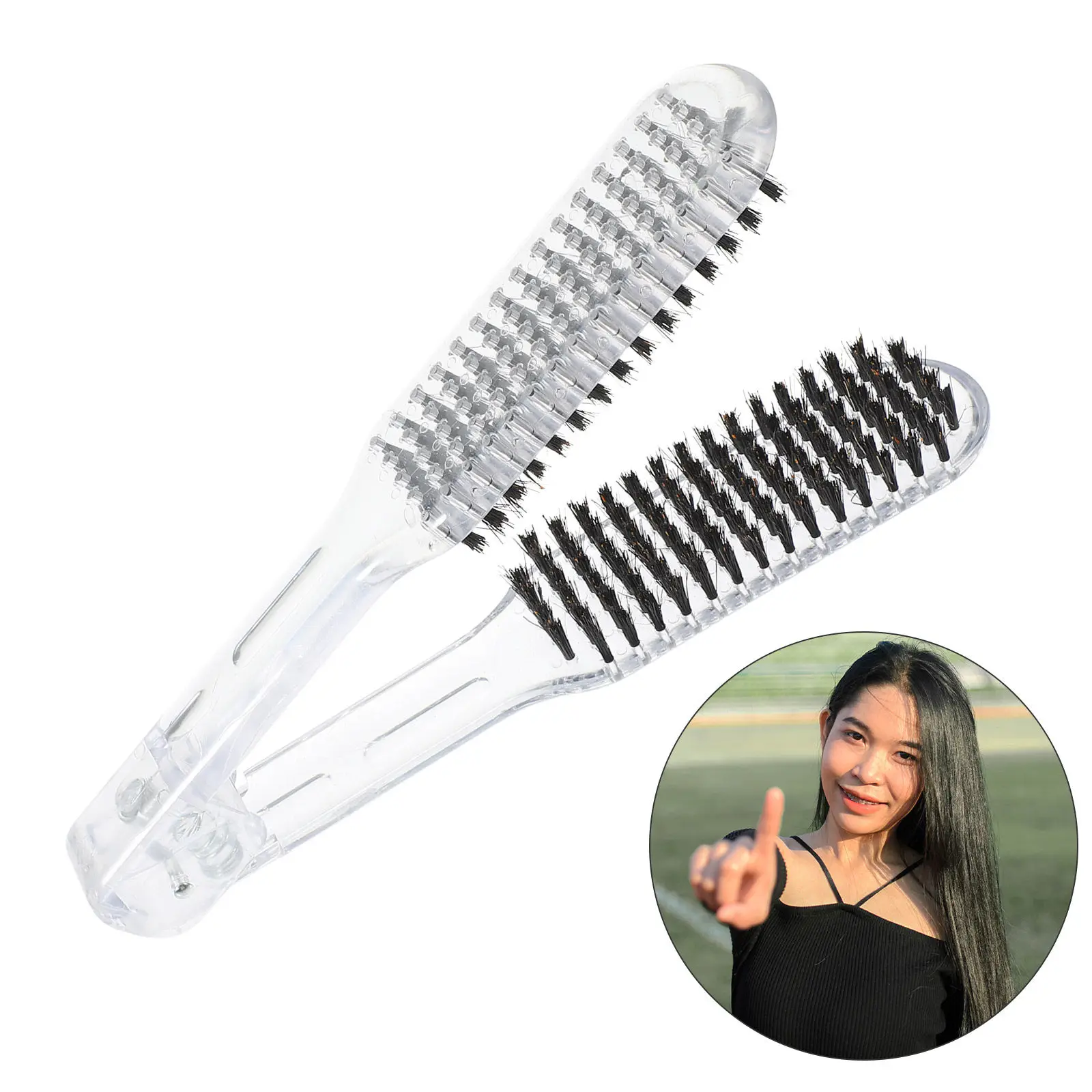 

Hair Straightening Comb V-Shaped Design Plastic Clamp Brush Compact Portable Salon Hair Tool Straightening Brush