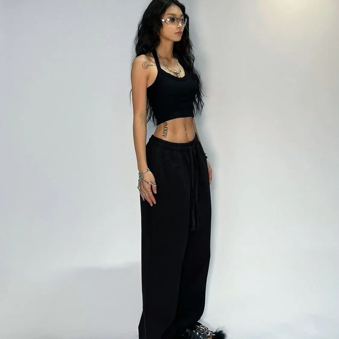 Kpop Y2K Gray Jogging Sweatpants Women Hippie Streetwear Oversized Sports Pants Loose Straight Wide Leg Trousers Korean Style