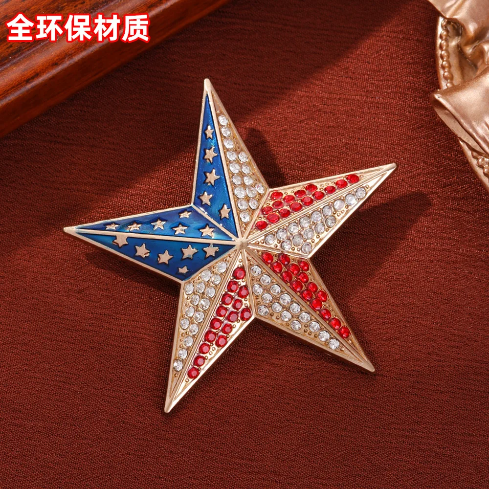 Flag five pointed star brooch, niche design, pin, shirt jacket, collar accessory, new chest flower