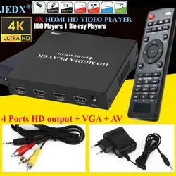 Full HD 4K/1080P USB External HDD Player Host Support MKV AVI U Disk SD MMC 4xHDMI Media Video Player IR Remote Blu-ray Player