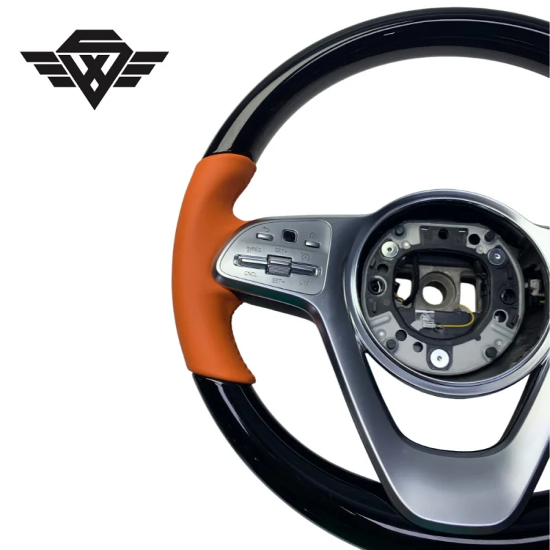 Superior Custom Style Piano Black Peach Wood Car Steering Wheel for Meredes Benz E300 W204 W205 809 MBH Orange Leather