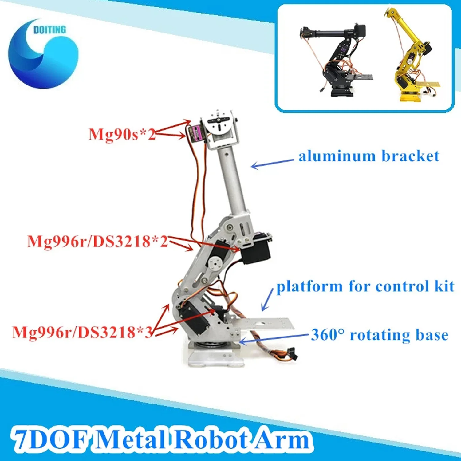 

7 Dof Robot Arm Metal Manipullator Mechanical Arm Aluminum Structure for Arduino Robotic Education Robot Model DIY Learning Kit