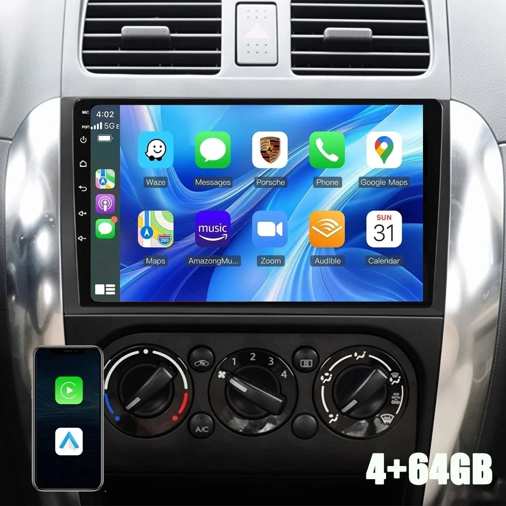 4+64GB Android 16 Carplay Car Radio for Suzuki SX4 2006-2013 Fiat Sedici 2005-2014 Multimedia Video Player Navigation Stereo 2Din BT with Backup Camera