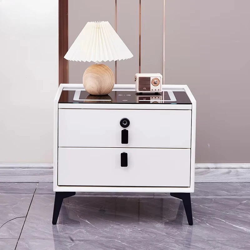 

Modern Design Leather Bedside Table with USB and Speaker Wholesale Price Excellent Orange Luxury Smart Nightstand for Hotel