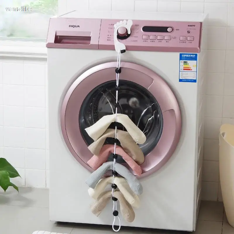 vanzlife socks hanging rope creative multi-function washing clothes basket net washing socks stockings drying socks rack