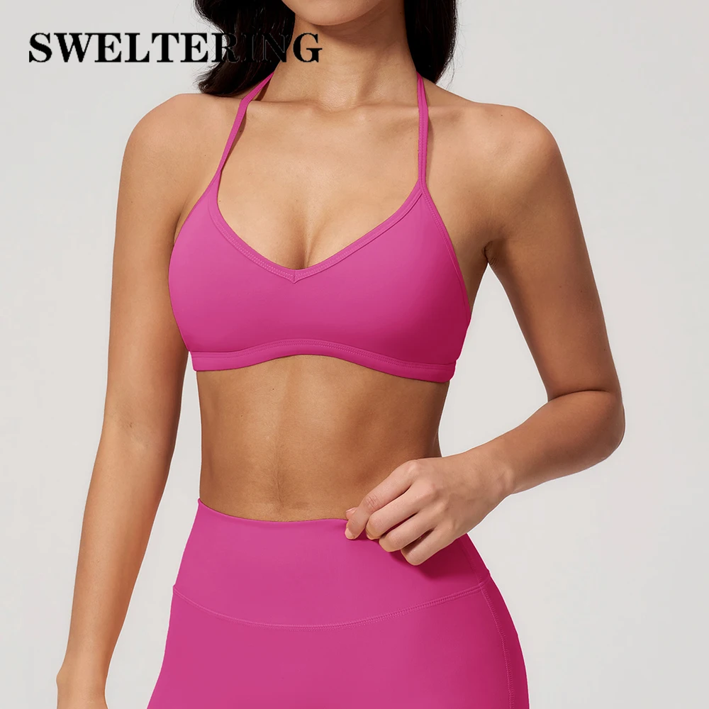 Summer Yoga Bra Gym Workout Tops Sexy Halter Sports Underwear Women Backless Running Push Up Crop Top Female Yoga Underwear
