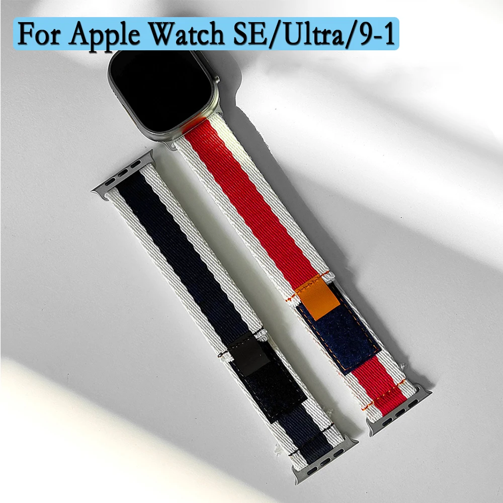 حزام من القماش لساعة أبل باند ، سوار ساعة بألوان مزدوجة ، سلسلة iWatch Ultra SE 1 2 3 4 5 6 7 8 9 ، 38: 50 ، 41: 41: 42: 44 ‏ 45 ، ‏ 49